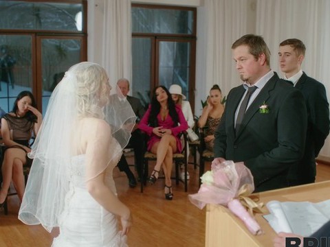 FreeKiloSex presents: Dirty bride kristy waterfall rides a lover while people watch