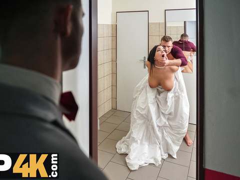 FreeKiloSex presents: Vip4k. being locked in the bathroom, sexy bride doesnt lose time and seduces random guy