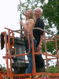 FreeKiloSex presents: Dirty old senior bangs a teenage hottie in his boom lift
