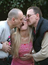FreeKiloSex presents: Petite blonde teenie girl enjoying two old biker penises