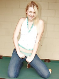 FreeKiloSex presents: Sweet blonde babe spreads shaved pussy on pool table