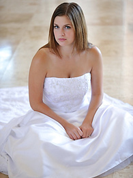 FreeKiloSex presents: Busty glamorous amateur Danielle models wedding gown indoors & by the pool