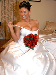 FreeKiloSex presents: Horny bride Claire Dames enjoys licking her big tits and fingering her pussy