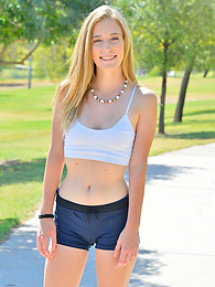FreeKiloSex presents: Sporty blonde babe Dakota strips her clothes and flaunts her hot body outdoors