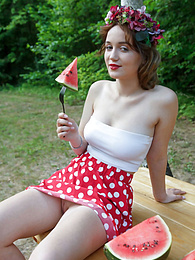 FreeKiloSex presents: Nice belarusian stunner Rokki removes all clothes on a blanket in a backyard